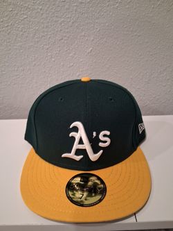 MLB New Era Oakland A's Green with Yellow Bill & white logo 59fifty Fitted Hat 7 3/8  $35