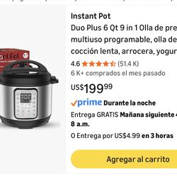 Instant Pot Duo Plus 6 Qt 9 in 1 Olla de presión multiuso programable. Pressure Cooker/Multi Cooker.