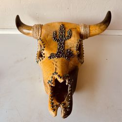 Studded Cactus Bull Skull Decor Western Wall Art