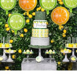10 Pieces Lemon Balloons Lime Balloons Orange Green Lemon Foil Mylar Balloons Fruit Balloons for Birthday Wedding Themed Party Summer Party Decoration