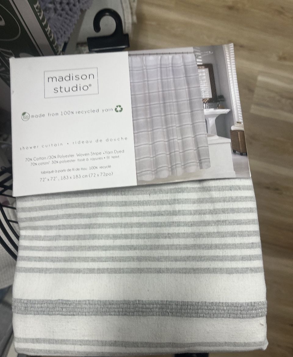 *BOTH* Fabric Shower Curtain And Toilet Paper Holder/Storage Basket