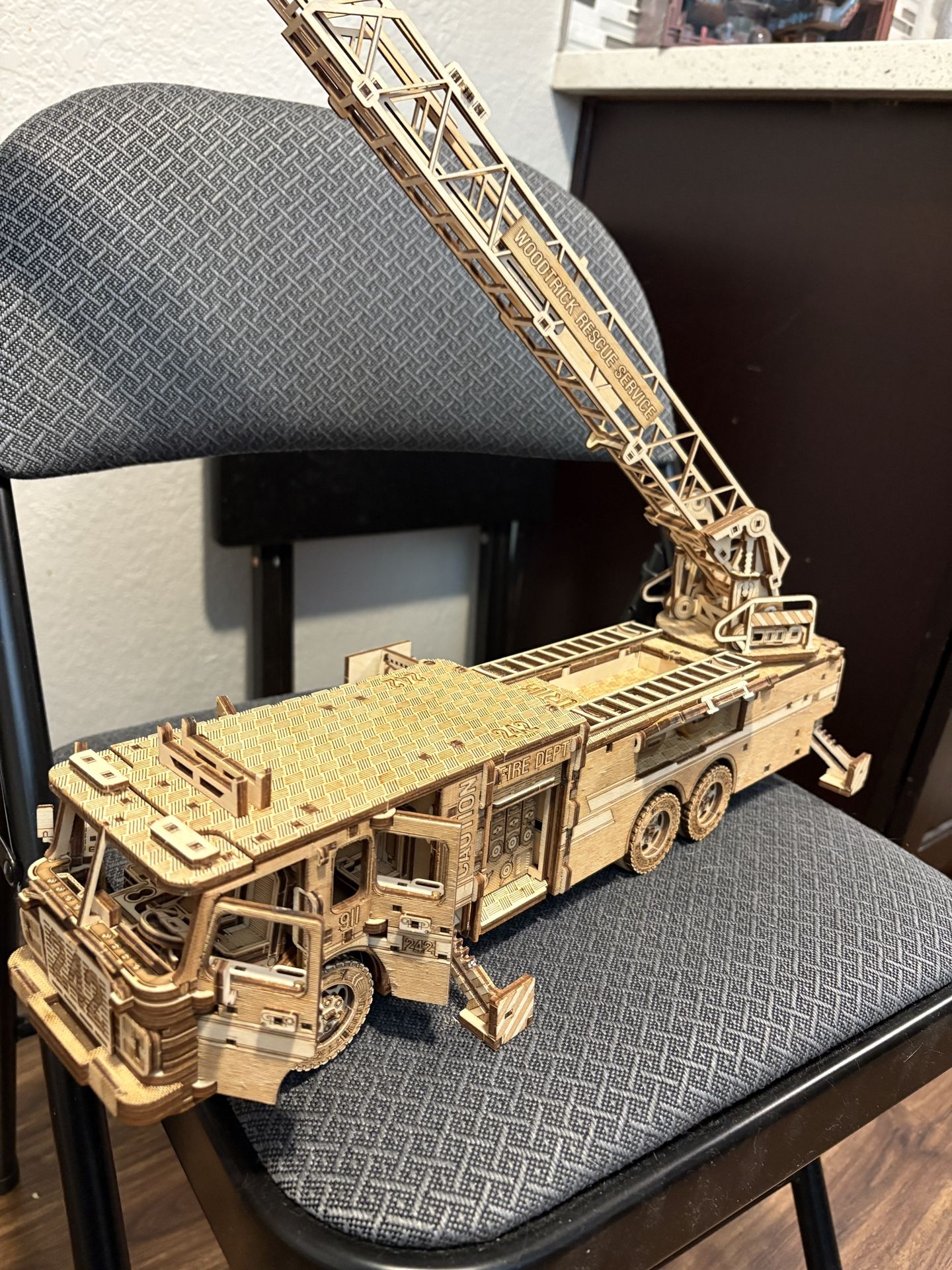 Wooden Fire Engine Moving Doors Wheels Ladder