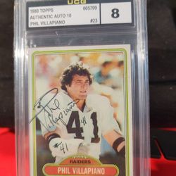 1980 Topps Phil Villapiano #23  Autographed Card Oakland Raiders UCG 10 AUTO 8 OVERALL
