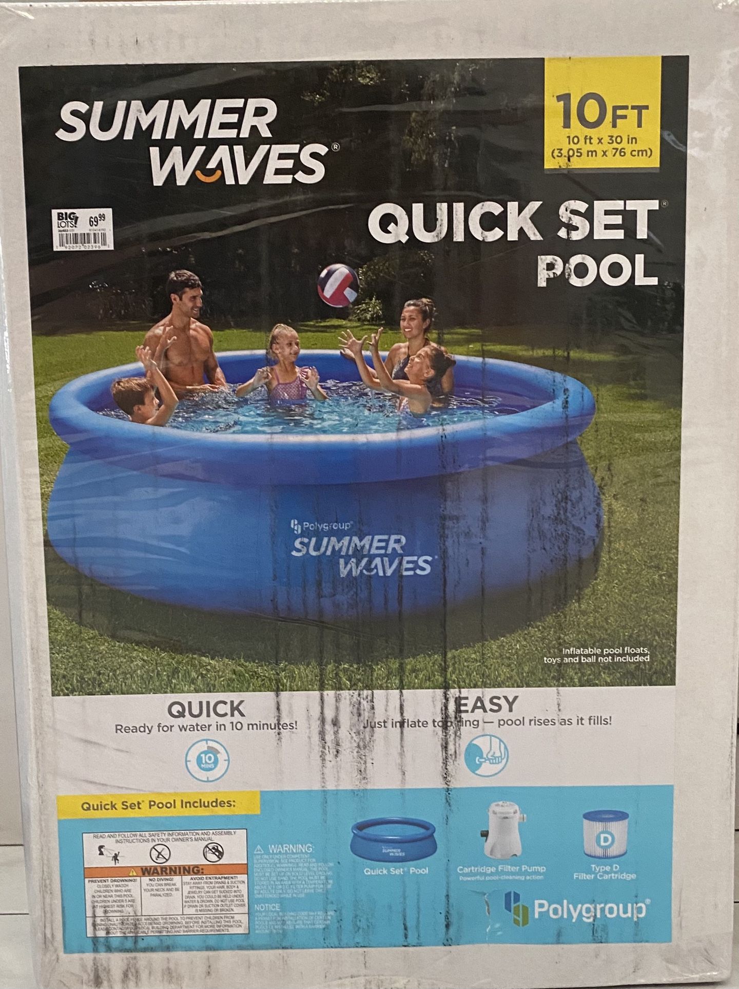 Summer Waves 10'x30" Quick Set Inflatable Above Ground Pool w/ Filter Pump - NEW
