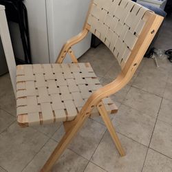 AZL1 Life Concept Set of 2 Wood Folding Chairs, Stackable Dining Chairs for Kitchen Chair Woven Seat Webbing Back Patio, Beige