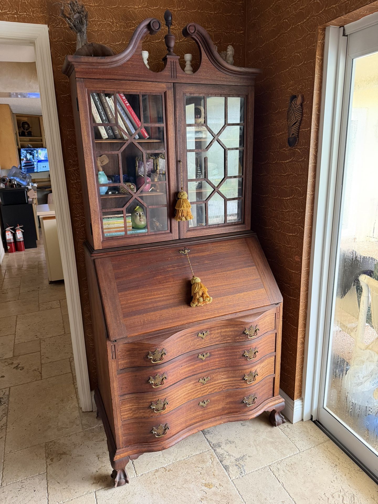 Antique MADDOX Mahogany Chip & Dale Style Secretary Desk