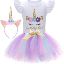 9-10y Unicorn Birthday Outfit for Girl Unicorn Tutu Dress Birthday Girl Shirt with Headband