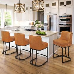 New Whiskey Brown Leather Barstool Set Of 3 