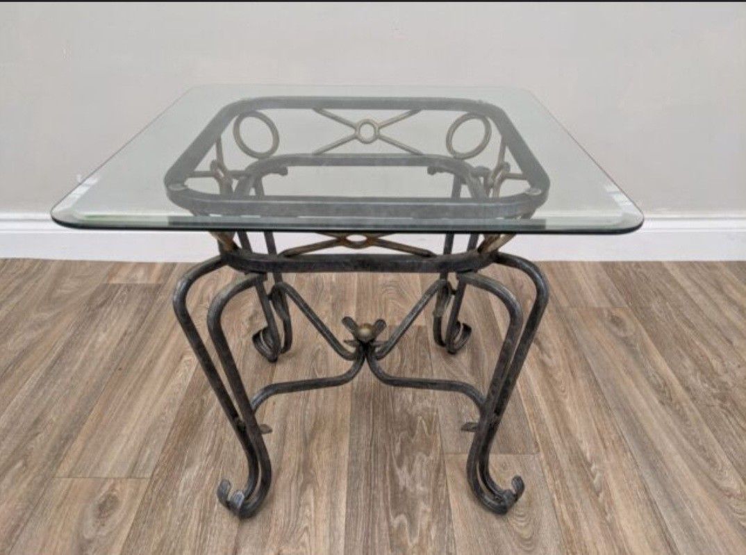 Coffee Table And 2 End Tables Glass And Iron 