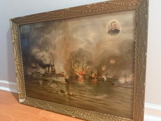 Antique Naval Battle Scene Framed Print