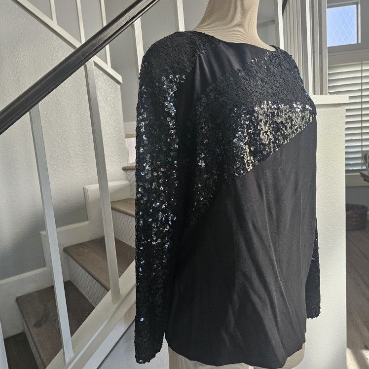 Nina Ricci Paris Sequin Blouse Black 100% Silk Vintage Top...