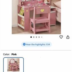 Kids Vanity Princess Makeup Vanity Desk with Open Bookshelf, Storage Cabinet & Shelves, 2 in 1 Toddler Vanity Table & Chair https://offerup.com/redire