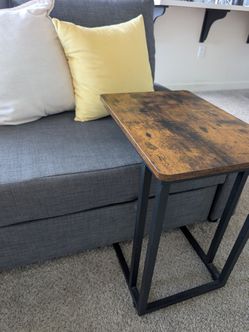 Industrial C-Shaped Side Table / End Table (Rustic Brown & Black)