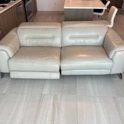 Like-New Electric Powered Creme Leather Couch (Available NOW!)