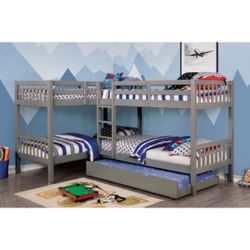 Gray Quadruple Twin Bunk Bed - Trundle Sold Separately 