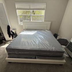 NEW BED FRAME KING SIZE WITH MATTRESS AND BOX SPRING