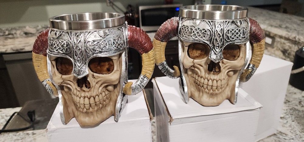 Skeleton HORN mugs Set Of 2-New $35