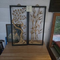 Antique Asian brass wall decor panels
