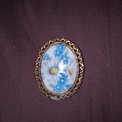 Blue And White Flower Brooch