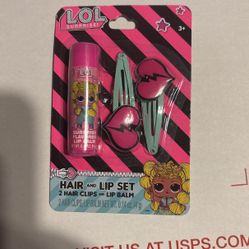LOL Lip Balm & Hair Clip Set New 