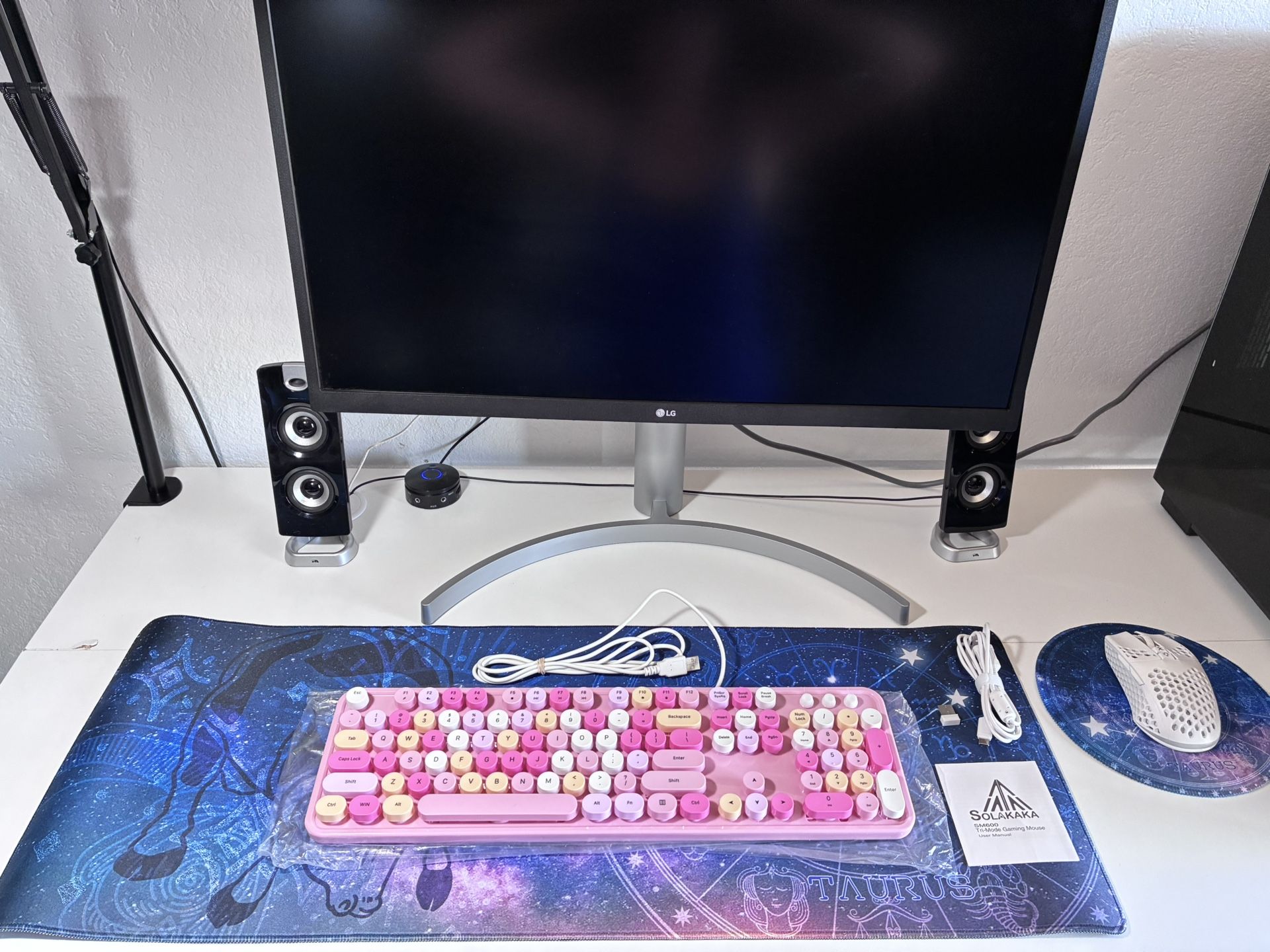 NEW Pink Colorful Wired Keyboard & White Gaming Mouse Bundle