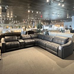 Dark Grey Leather 6PC Power Sectional Reclining