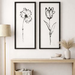2 Black and white flowers pictures 54x24”