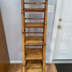 Bamboo Shelf Ladder Fold Up Vintage 5 Shelves