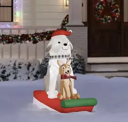 NEW Christmas Dog In Sleigh Airblown Inflatable