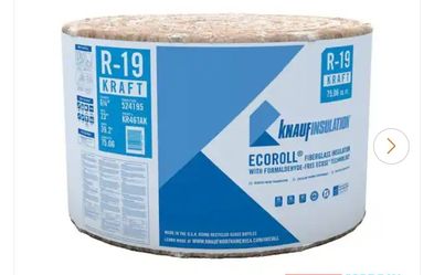 Knauf Insulation
R19 Kraft Faced 23 in. x 39.2 ft. Fiberglass Insulation Roll for Floor, 2x6 Wall - Sound-Reducing, USA Made (1-Roll)