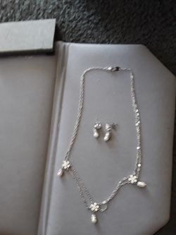 Rhinestone and pearl necklace and earrings