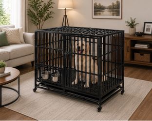 Large Heavy Duty Metal Dog Crate with Wheels