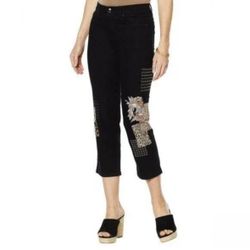 DG2 Diane Gilman Black Embroidered Comfort Stretch Cropped Jeans Women’s Size 16