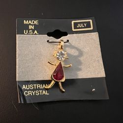 1997 JULY NWT Birthstone Plainville Stock Co Gold Finish Austrian Crystals Girl 