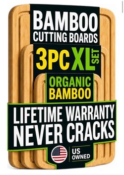 New Greener Chet Luxury Wood Cutting Board 3-Piece Set with Vertical Grain Technology Extra Large