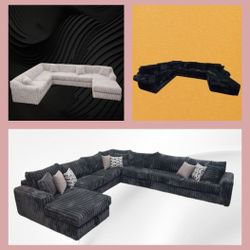 BRAND NEW  11x11ft And 6x13x6ft SECTIONAL SOFA CHAISE, Cordoroy GUNMENTAL FABRIC, CUSTOM MADE AVAILABLE 