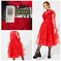 Torrid NWT 0X BEETLEJUICE LYDIA RED DRESS