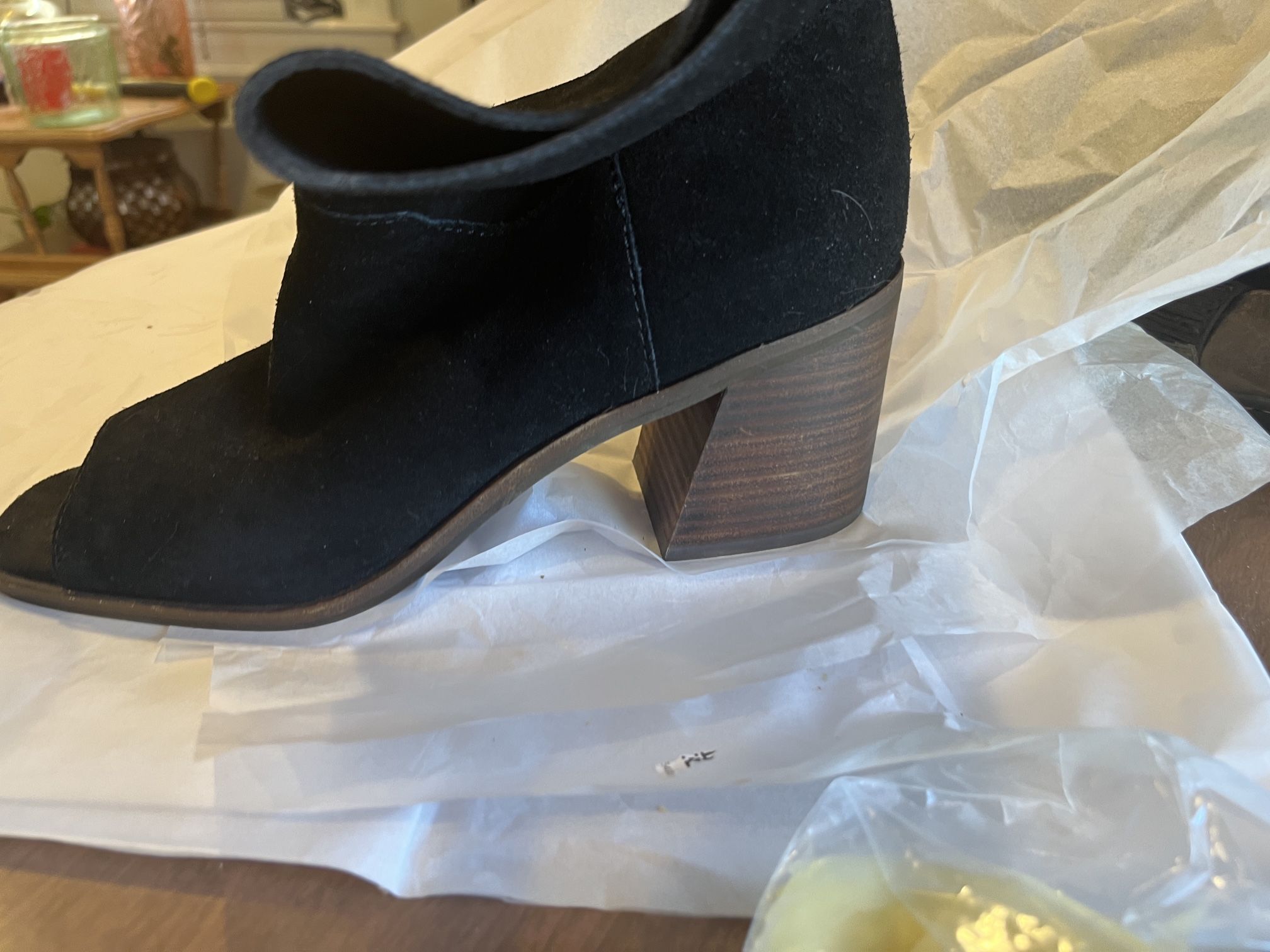 Lucky Brand Black Suede Open Toe Wedge Boot 