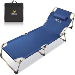 Nice C Folding Camping Cot, Lounge Chair, Sleeping Bed, 4-Reclining Position with Pillow & Storage Bag, Heavy Duty Holds Up to 500 Lbs，Lightweight, Co