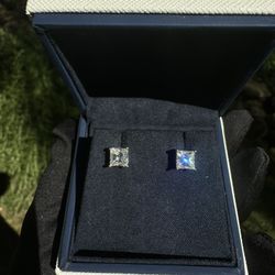 New Moissanite Princess Cut Earrings 2CT 18K White Gold Plated Sterling Silver