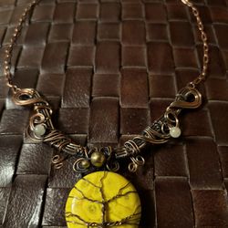 Handcrafted Copper Necklace with Yellow Turquoise