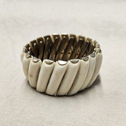 Vintage Bergere Japan Hard White Cream Plastic Gold  Tone Cuff Bracelet 
