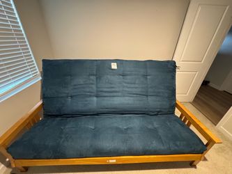 Wood Frame Futon with Blue Mattress