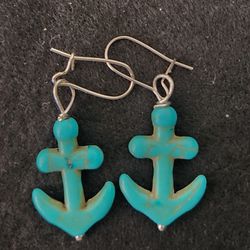 Pierced Turquoise Anchor Earrings