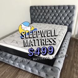 Queen Size Bed Frame With Pillow Top Mattress Included 