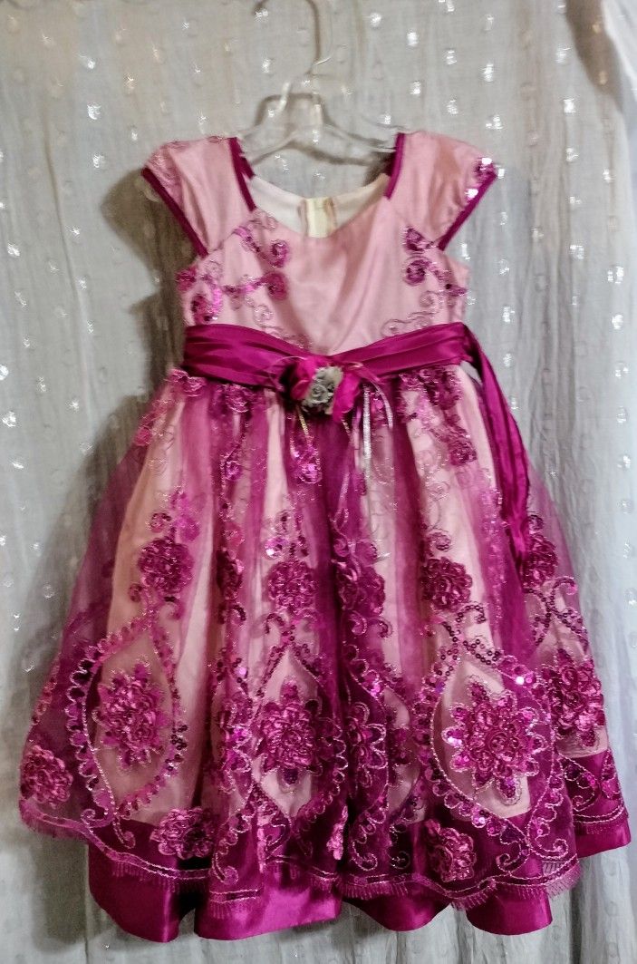 Girls Angel Land Kids Magenta Rosey Sequin Kids Dress Size 2