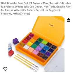 HIMI Gouache Paint Set, 24 Colors x 30ml/1oz with 3 Brushes & a Palette