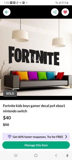 Fortnite kids boys gamer decal ps4 xbox1 nintendo switch