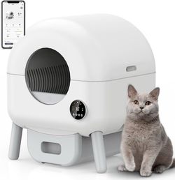 Self Cleaning Litter Box - 110L Large Automatic Cat Litter Box Self Cleaning, Multi cat can use, 1 Roll Garbage Bags and Mat, App Control, aWhite