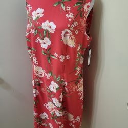 NWT AGB Coral Color Floral Print Knee Length Sleeveless Dress Size 14